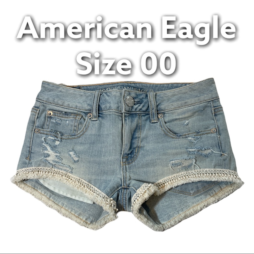 American Eagle Outfitters Light Blue Distressed Denim Shorts